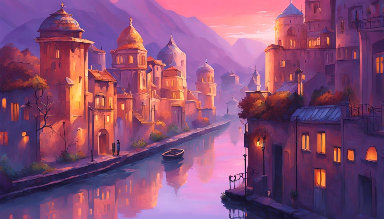 Misty Sunrise Over Ancient City in Winter