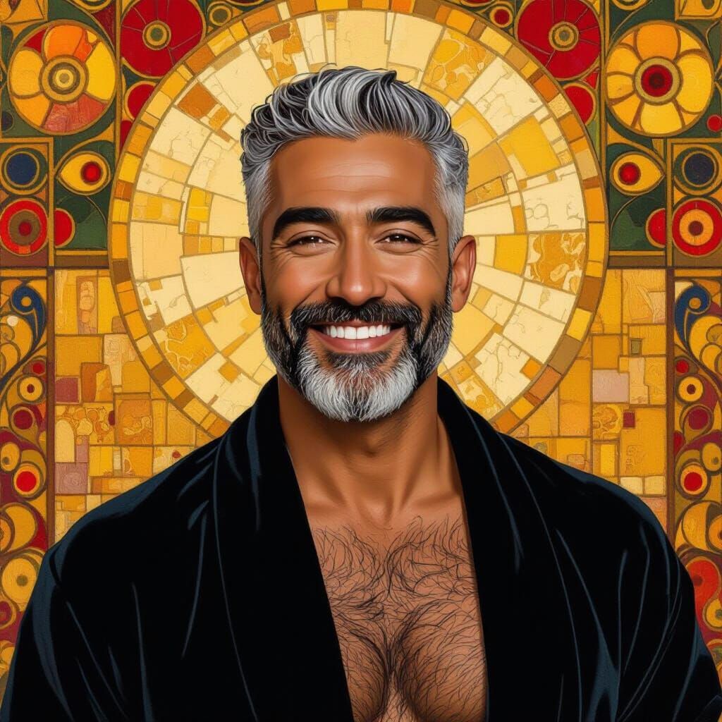 Radiant Man in Klimt-Inspired Masterpiece