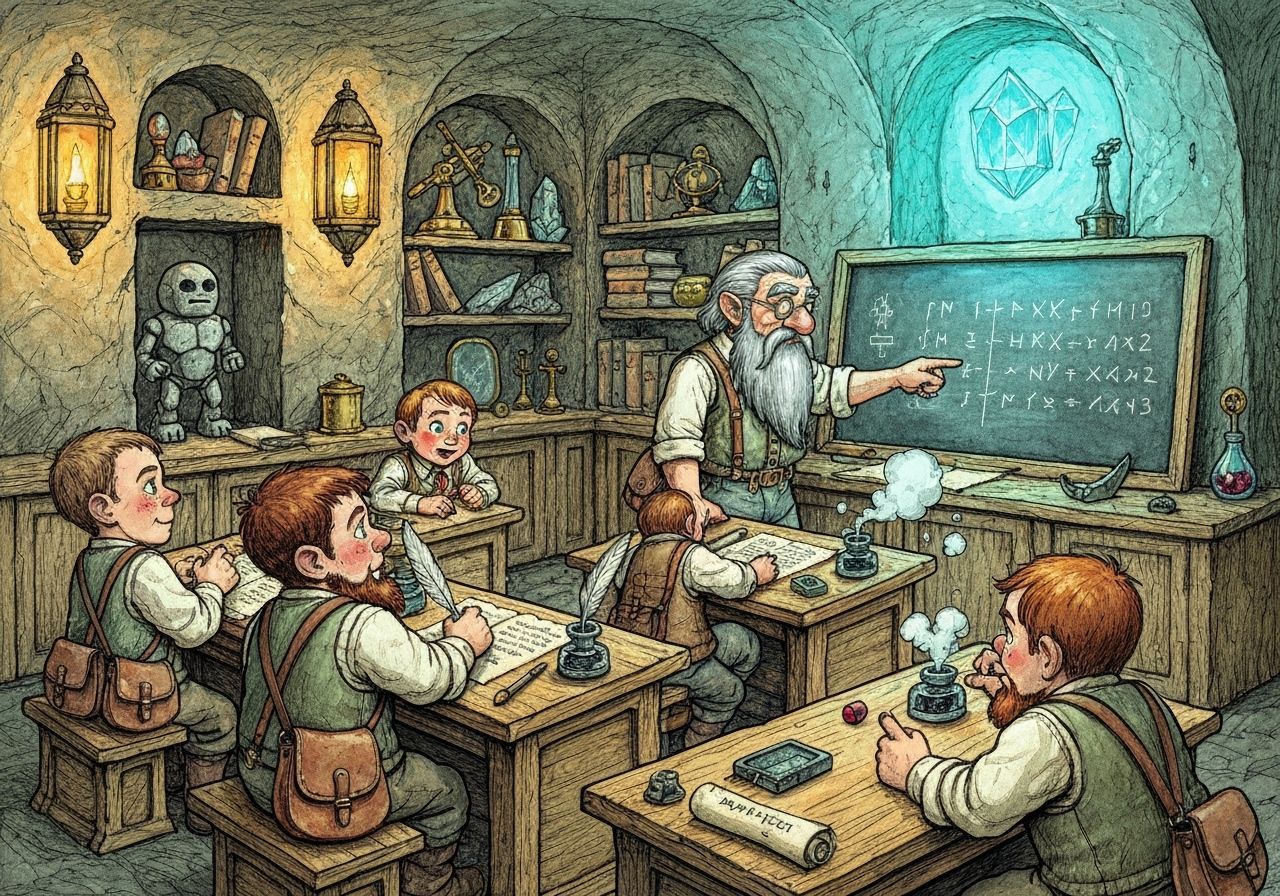 Gnome Classroom Illustration in Ink and Watercolor