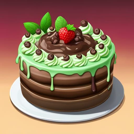 Mint Chocolate Chip Cake in Candy Art Style