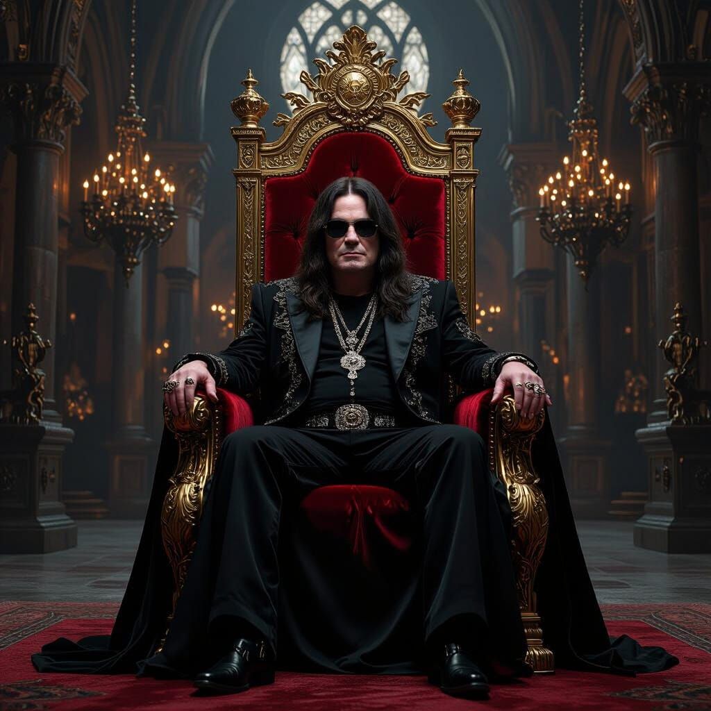 Ozzy Osbourne on a Throne in Gothic Style