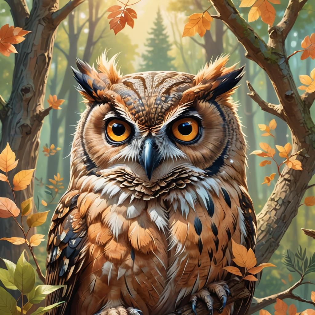 Wise Owl and Squirrel Portrait in Storybook Style