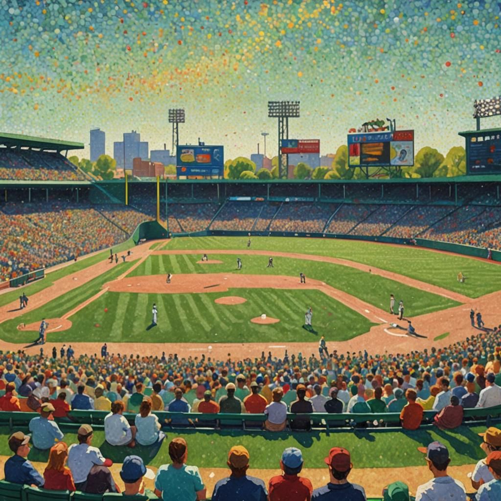 Pointillist Baseball Stadium on a Sunny Day