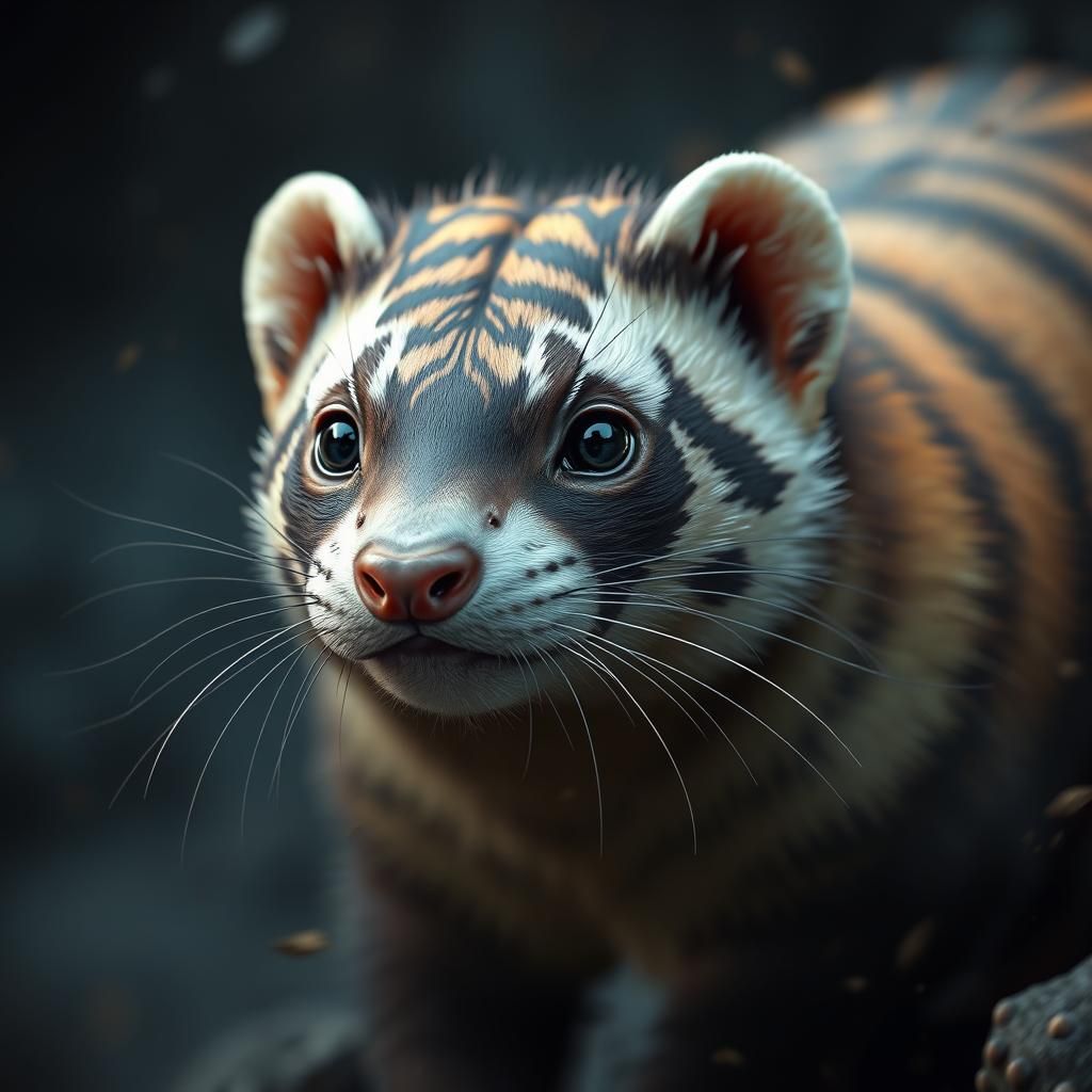 Tiger Striped Ferret in Detailed Matte Painting