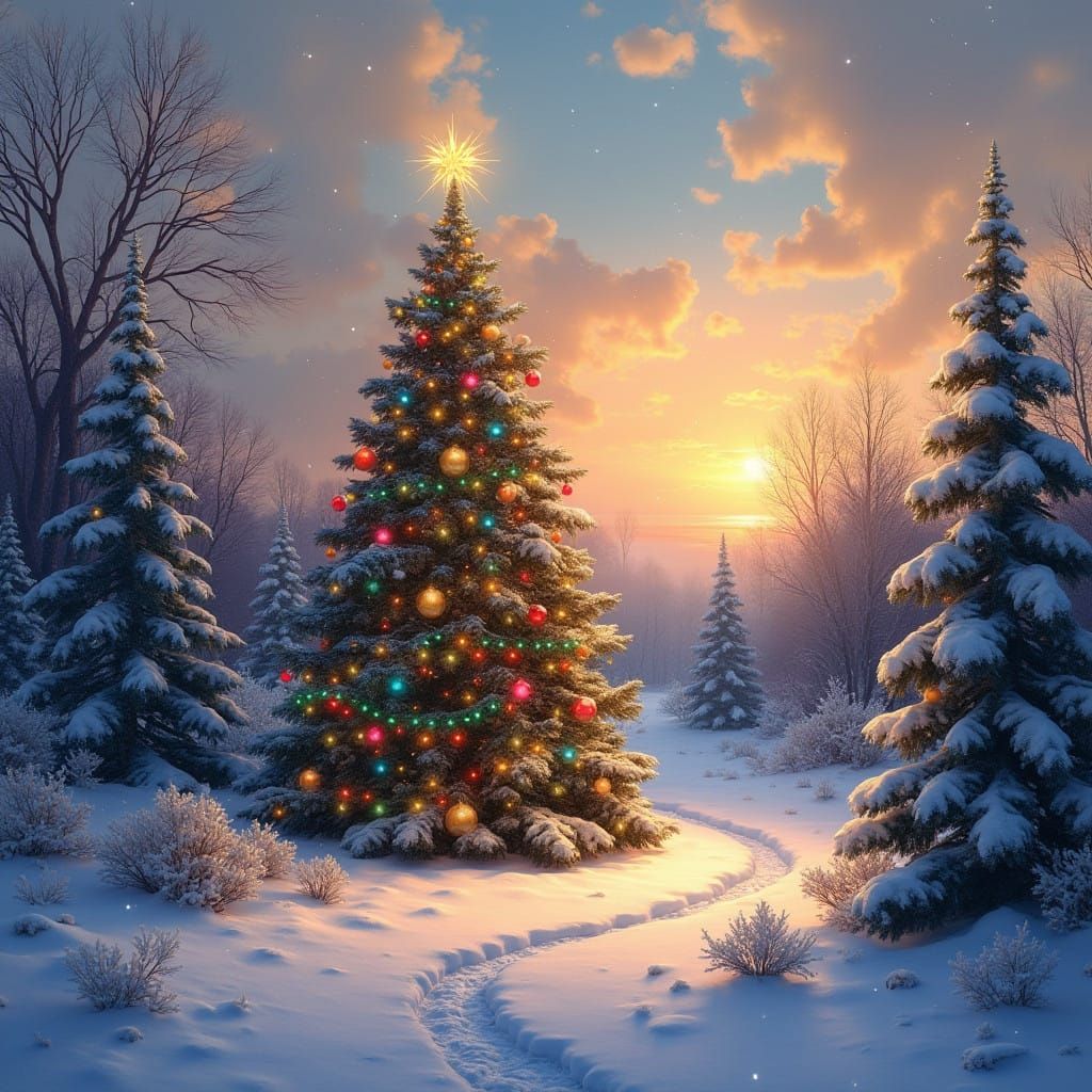 Surreal Christmas Scene in Whimsical Impressionist Style