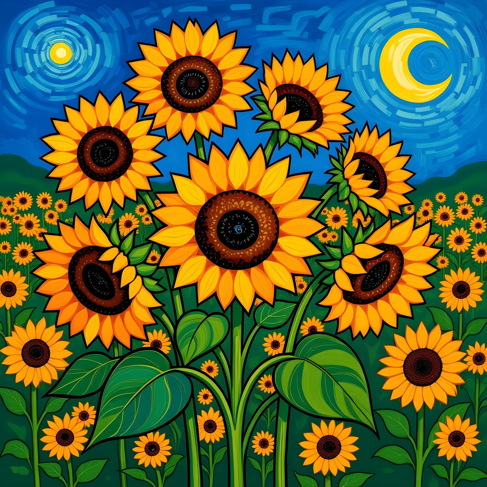 Sunflowers as Impasto Painting in Van Gogh Style