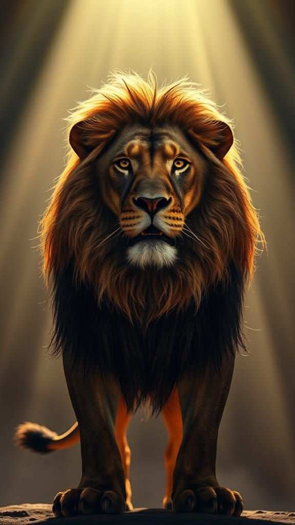 Majestic Lion Radiates Glory and Power in Heavenly Light