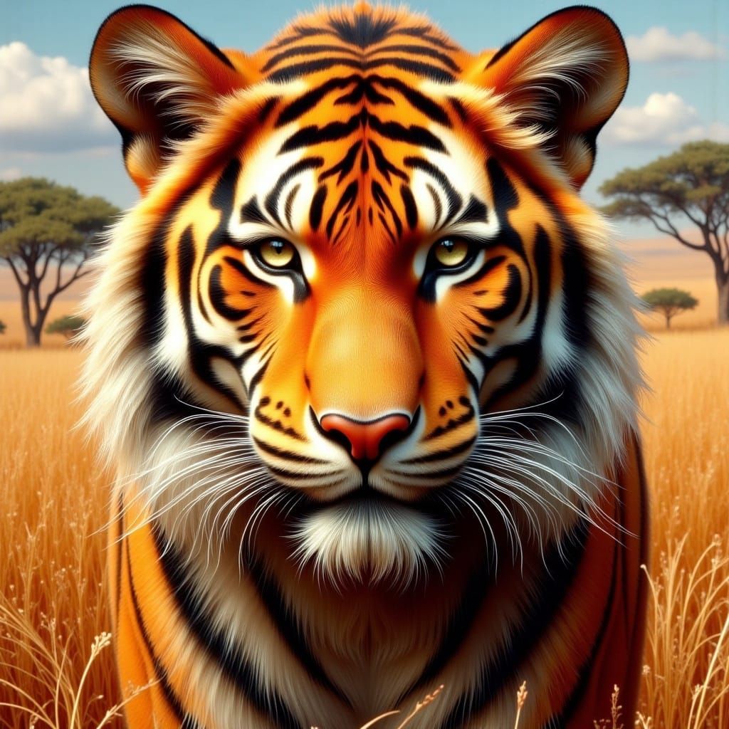 Majestic Tiger in Sun-Drenched Savannah