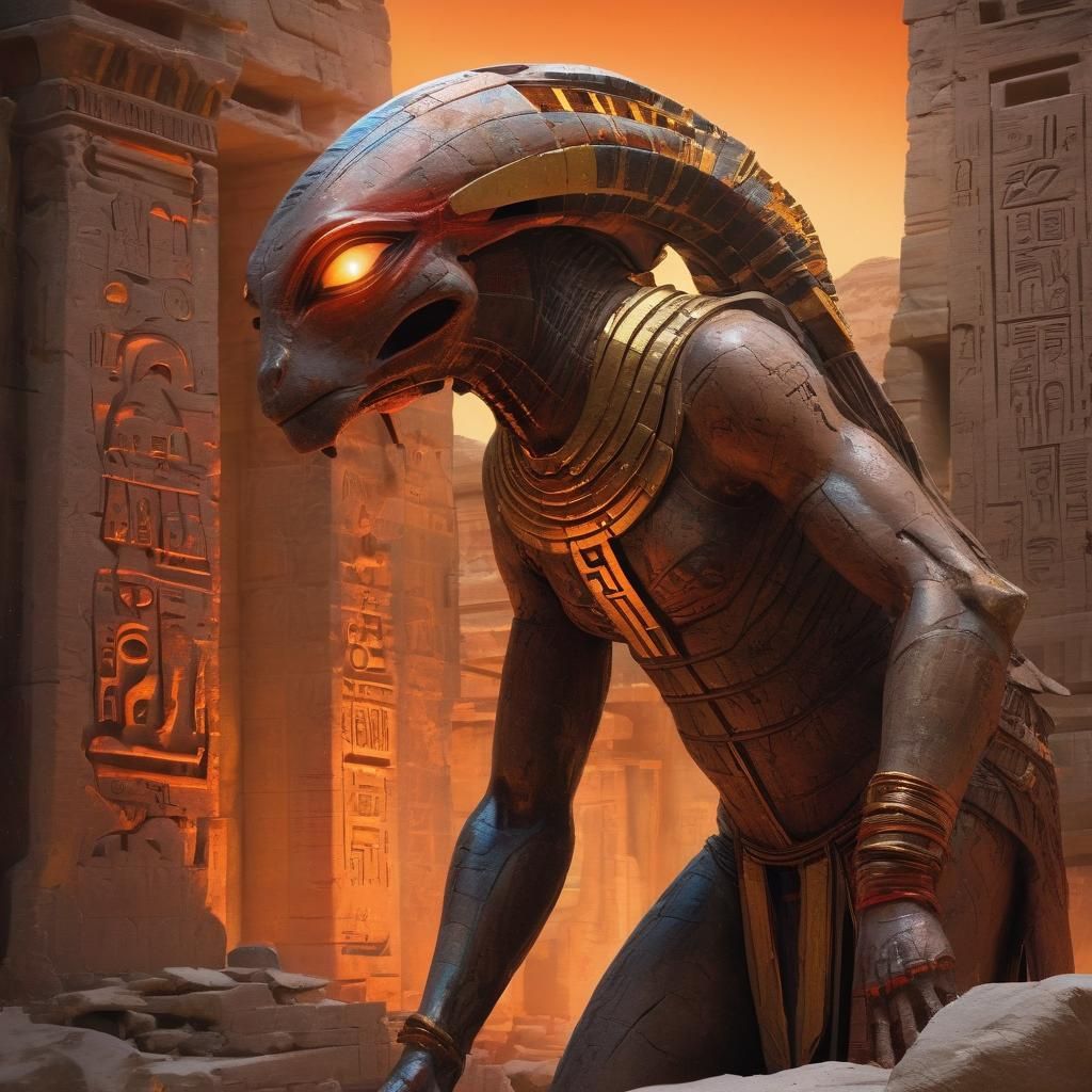 Sci-Fi Alien in Ancient Egyptian Ruins