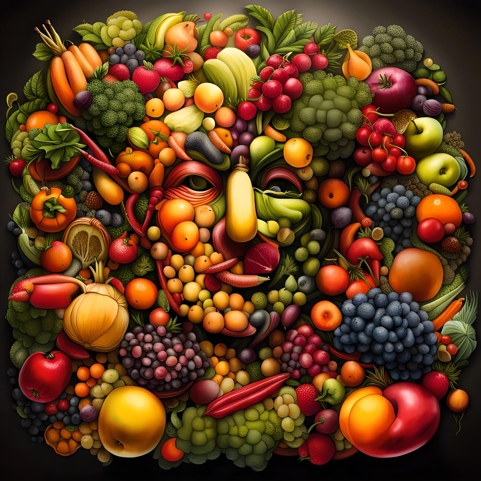 Arcimboldo-Inspired Fruit and Vegetable Landscape Graffiti A...