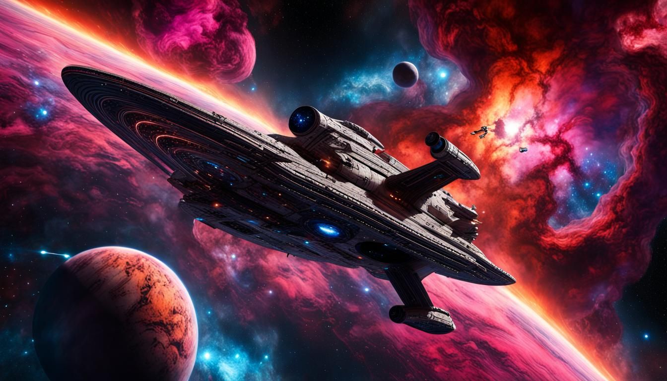 Surreal Space Battle in a Vibrant Nebula Landscape