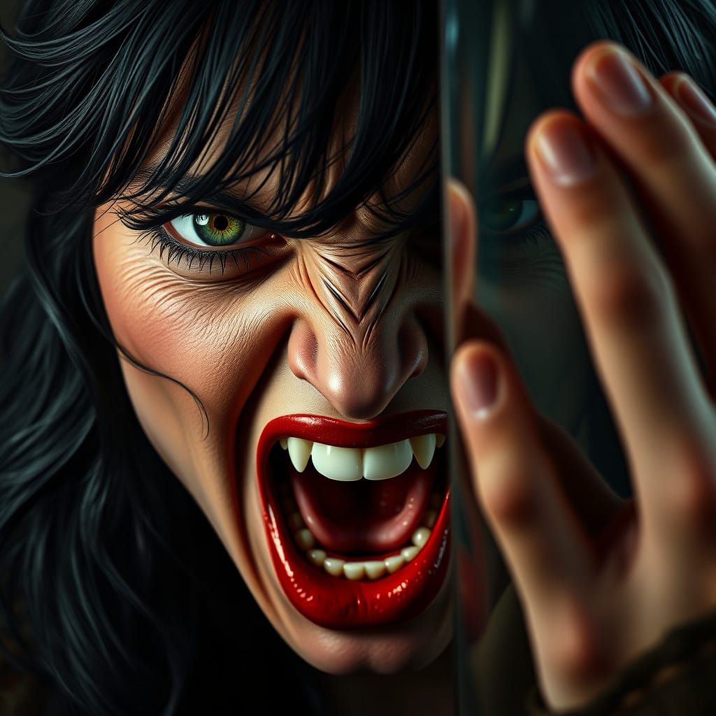 Furious Portrait of a Woman in Triadic Color Harmony