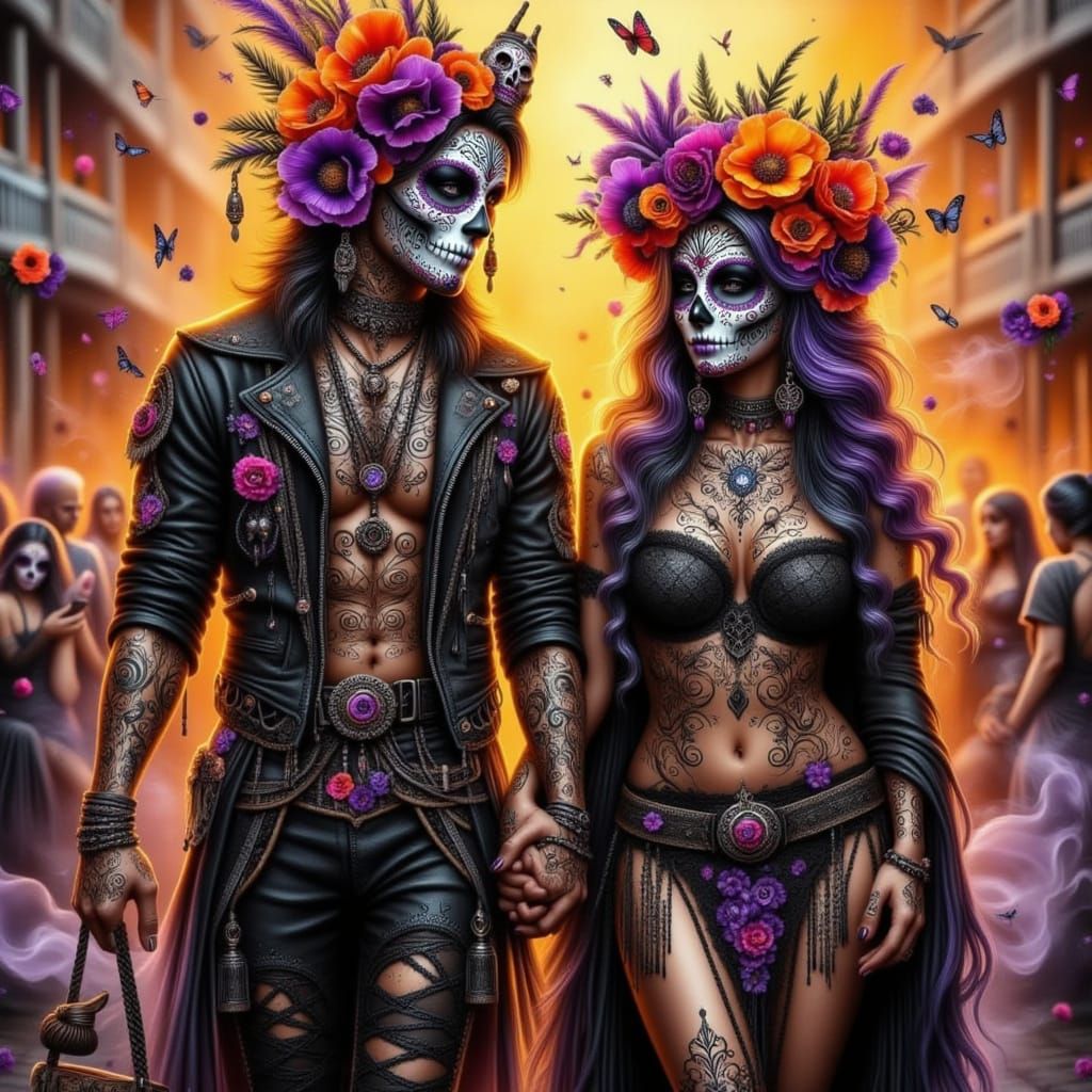 Day of the Dead Celebration with Gothic Skull Masks