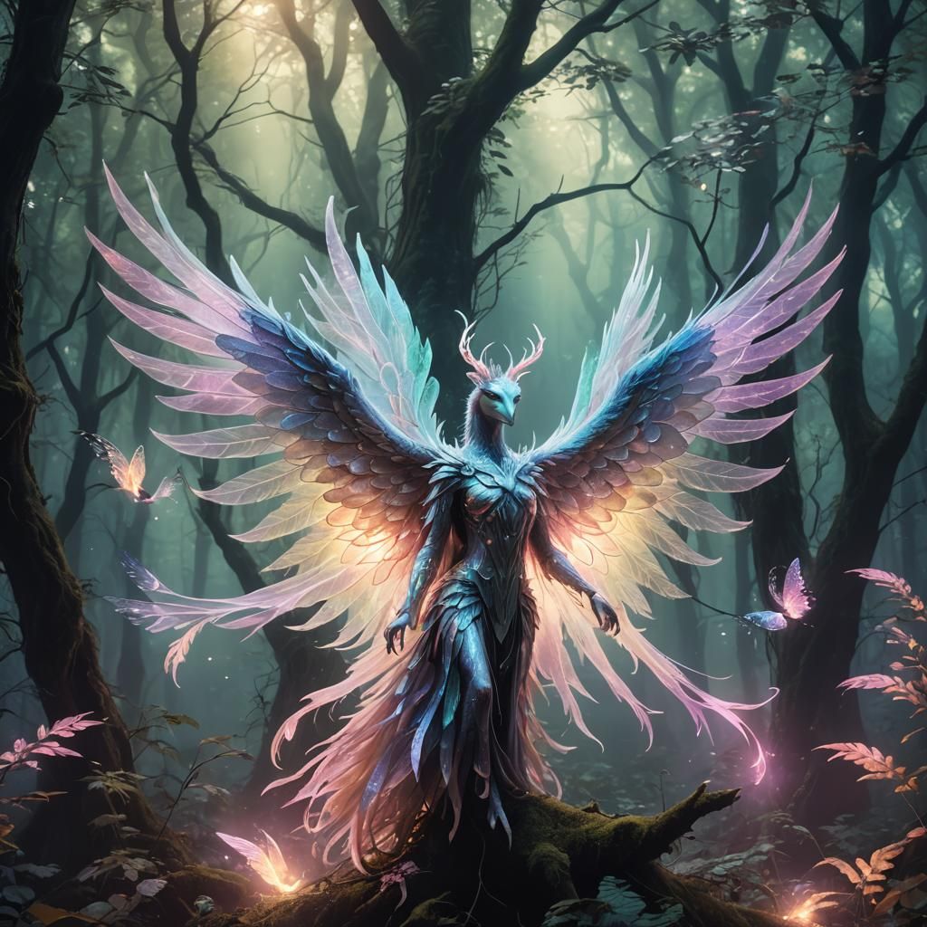 Luminous Fantasy Creature in Misty Forest