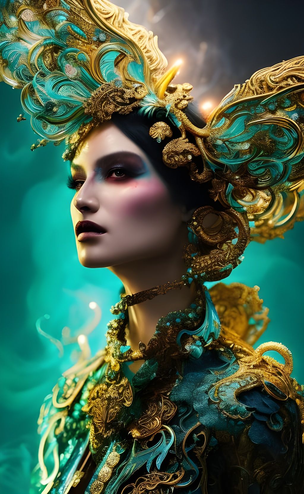 Fierce Woman with Glowing Filigree in Fantasy Art