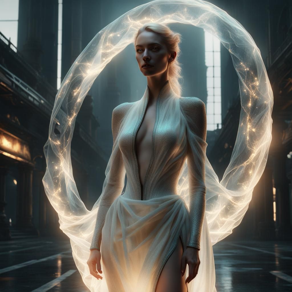 Woman with Swan Head in Atompunk Style