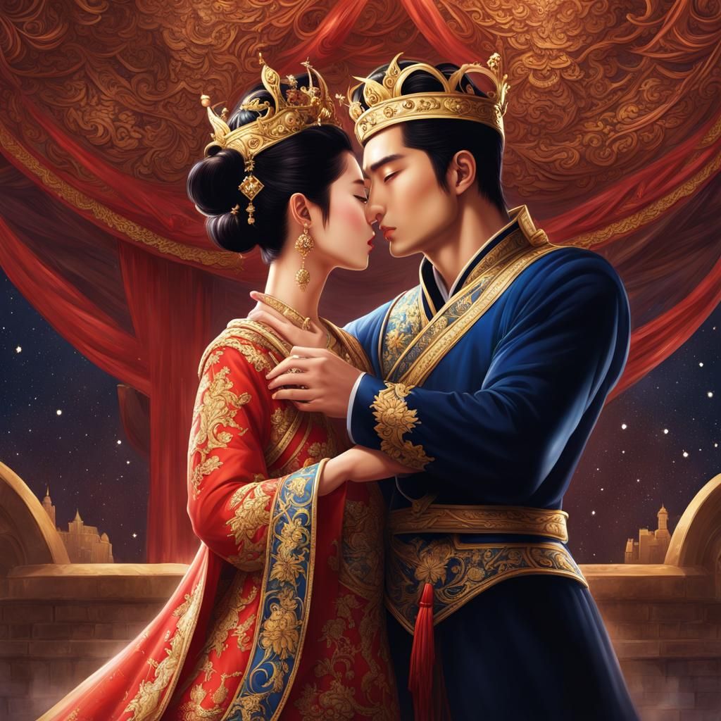 Romantic Kiss Under the Stars: King and Princess