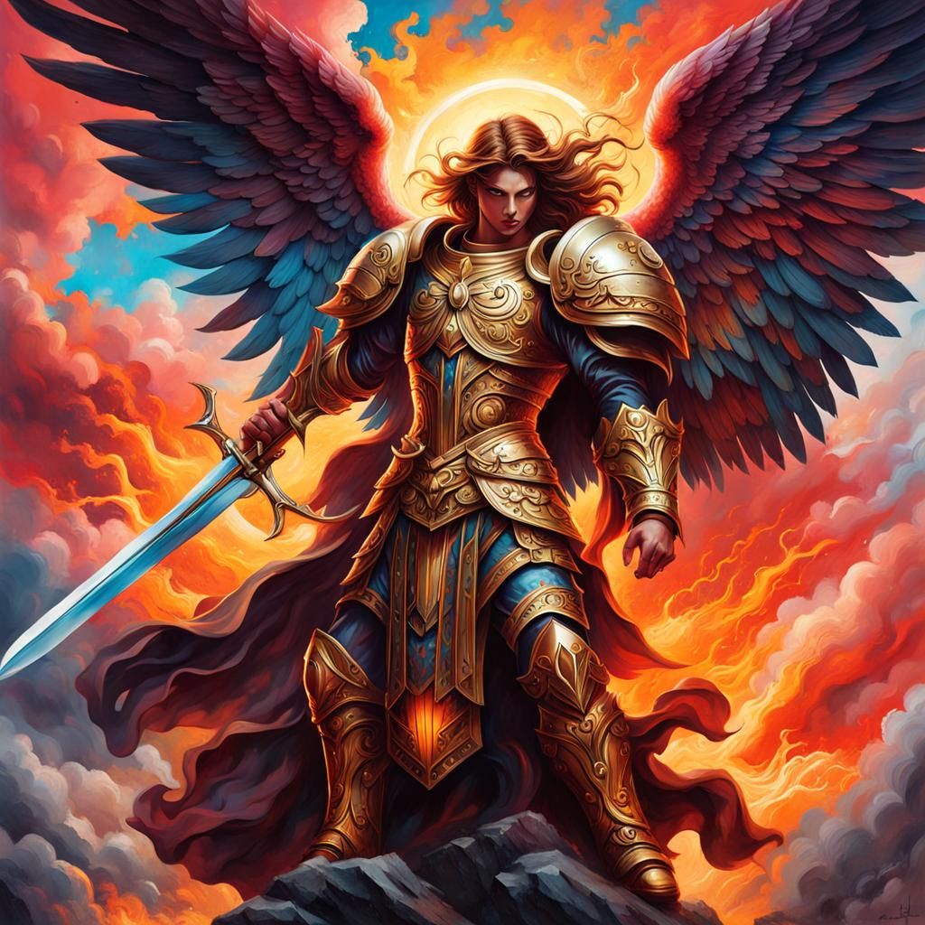 Fiery Archangel in Graffiti Street Art Style