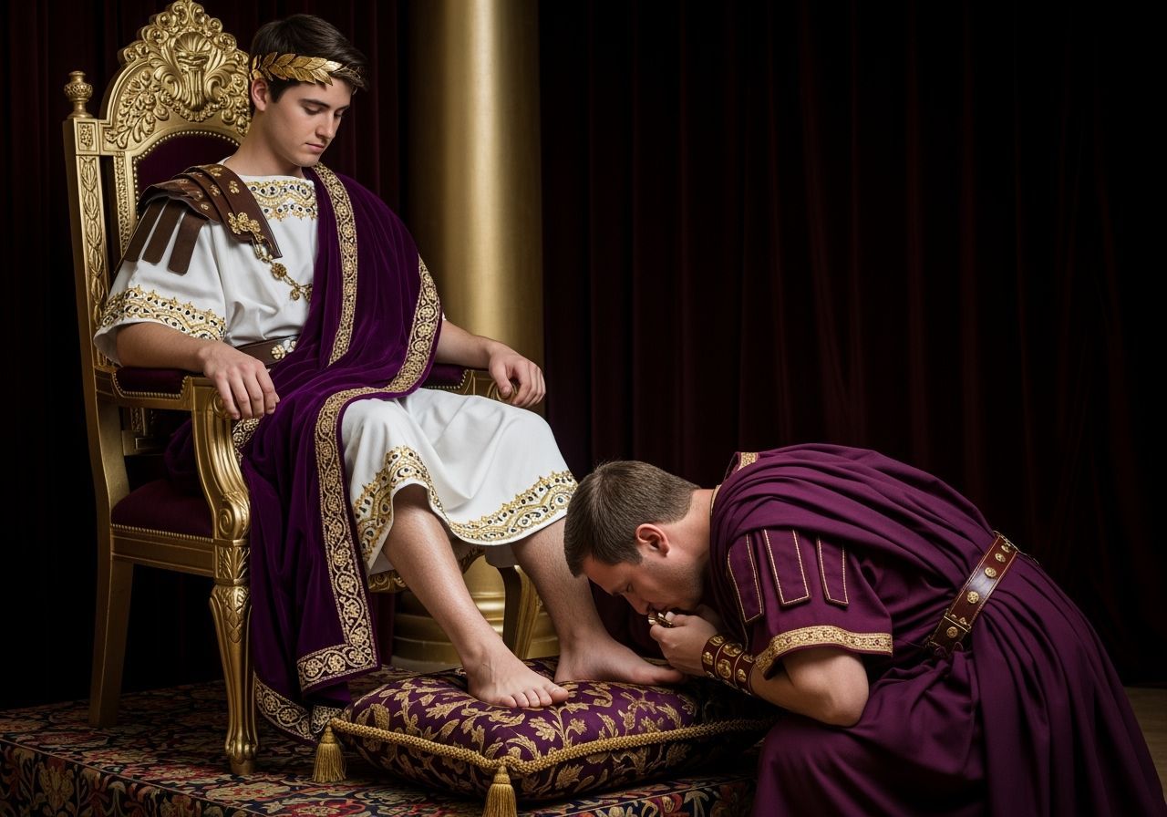 Young Roman Emperor on Gold Throne in Professional Photograp...