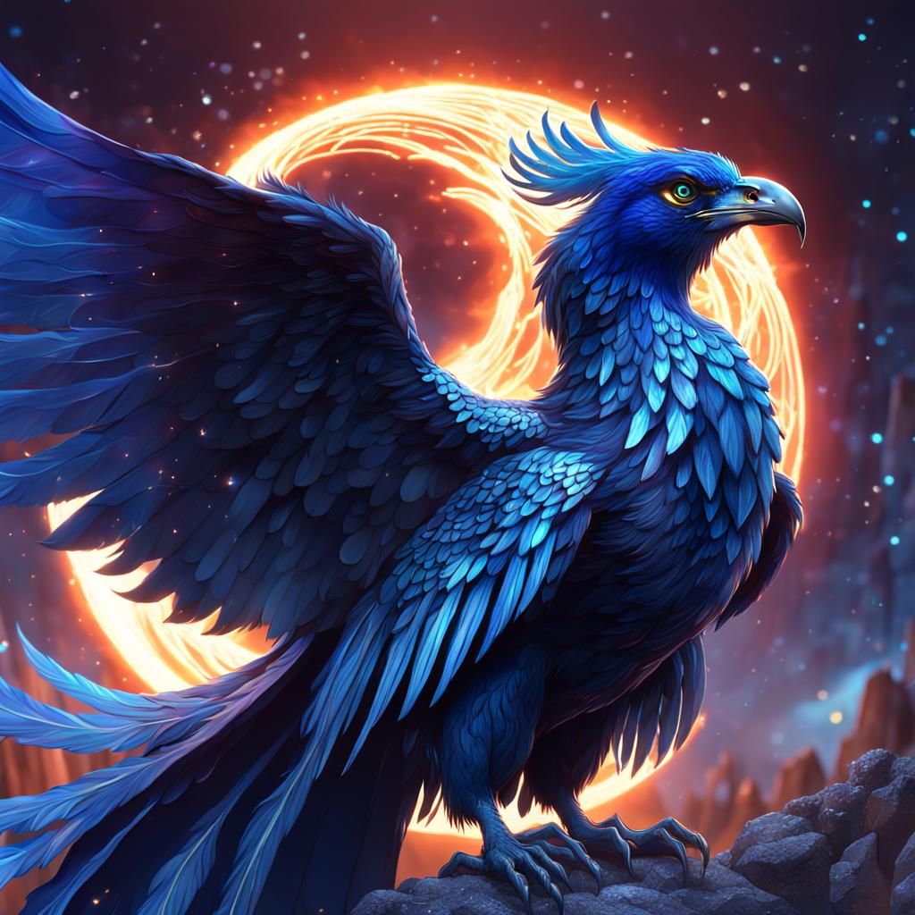Blue Phoenix Eclipse: Detailed Matte Painting