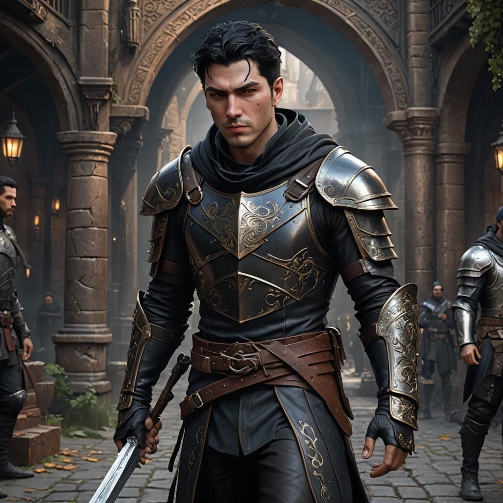 Fantasy Thief in Dark Leather Armor