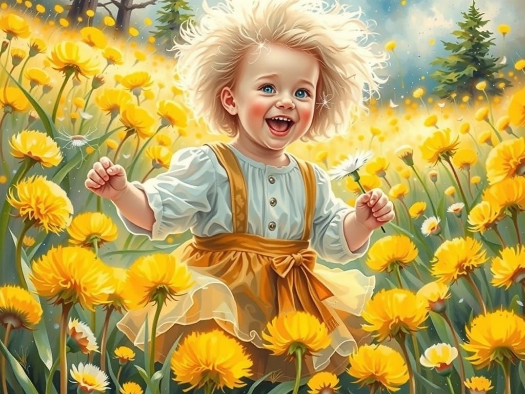 Joyful Toddler in a Golden Dandelion Meadow