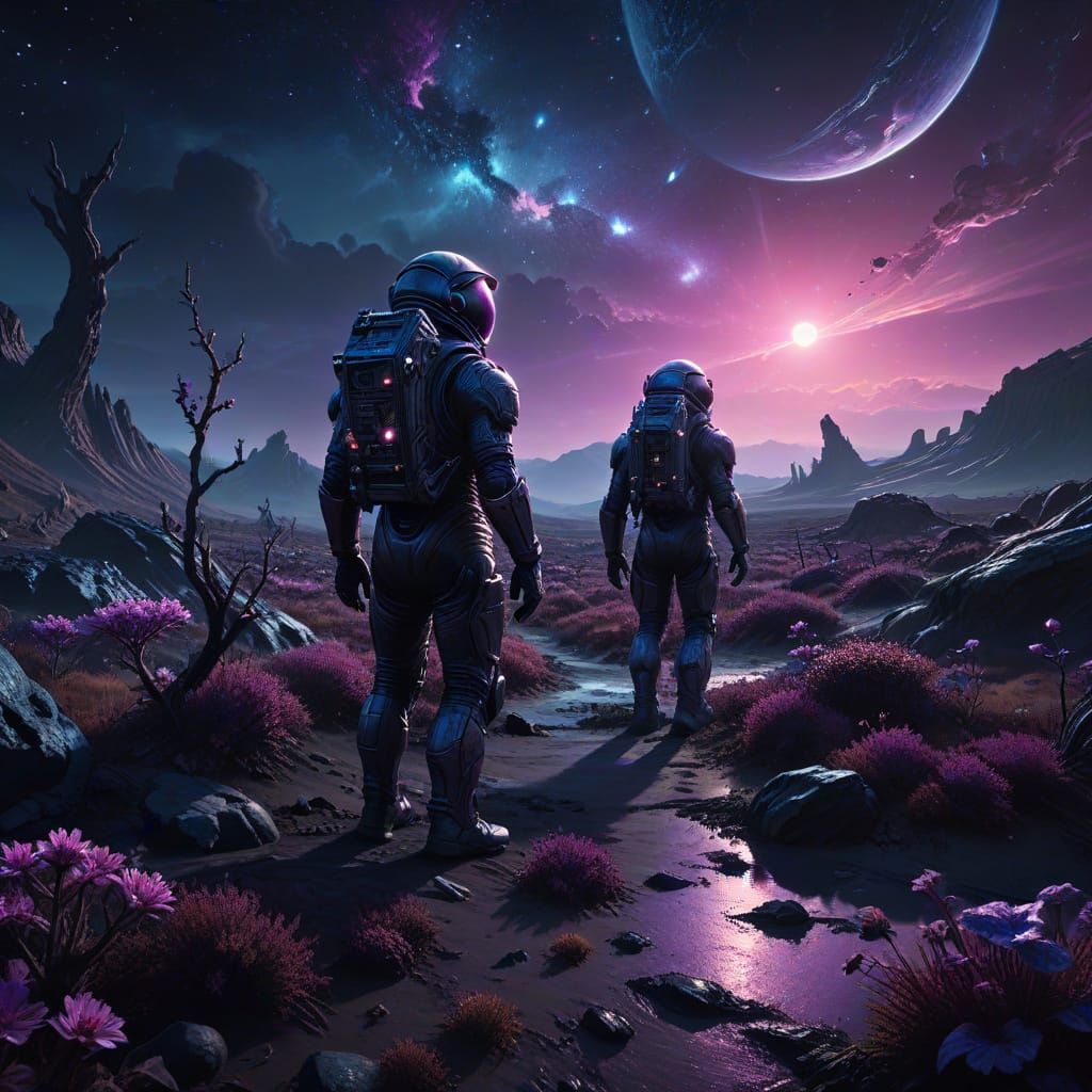 Astronaut Exploring Alien Planet Cinematic Digital Painting