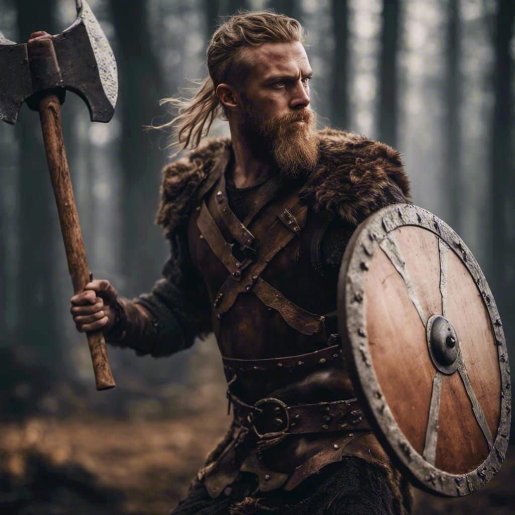Young Viking Warrior with Axe in Hyperrealism