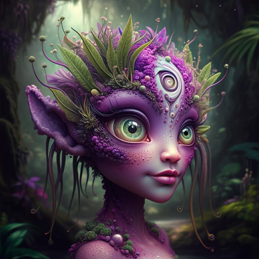 Whimsical Creature with Floral Adornments