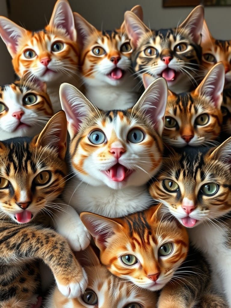 Hilarious Goofy Cats Group Portrait