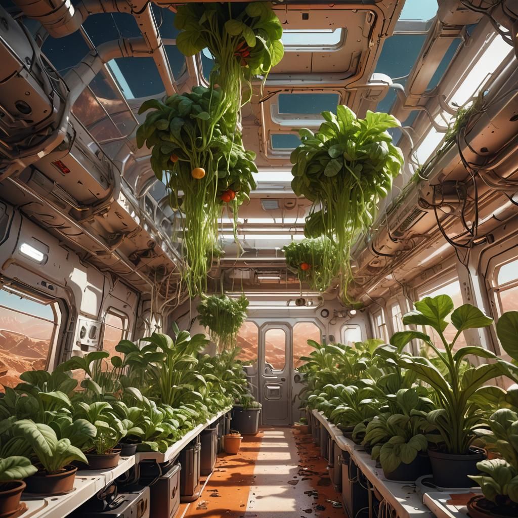 Hyperrealistic Hydroponics Interior on Mars Concept Art