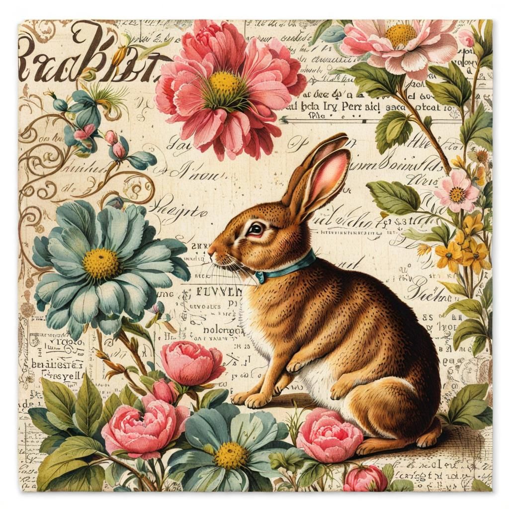 Vintage Rabbit Illustration on Decoupage Paper Napkin