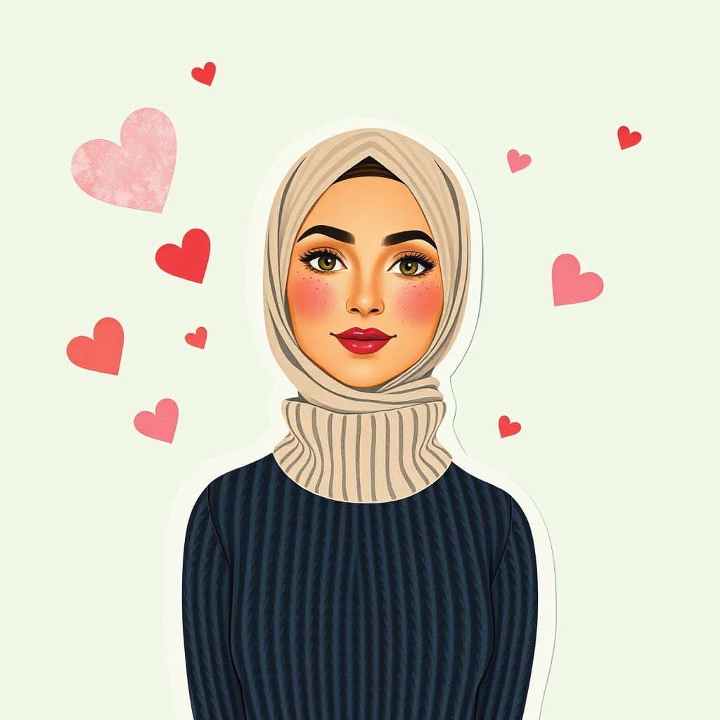 Whimsical Paper Collage Portrait of Hijabi Woman