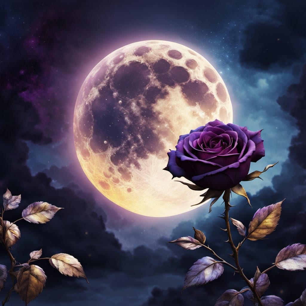Glowing Moon and Gothic Rose Mixed Media Art