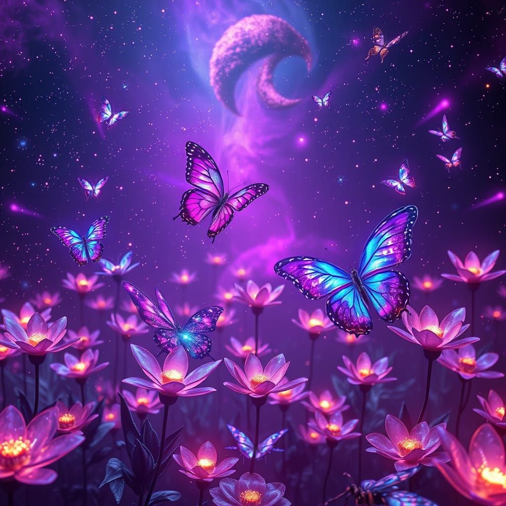 Celestial Butterfly Garden with Galaxy Wings