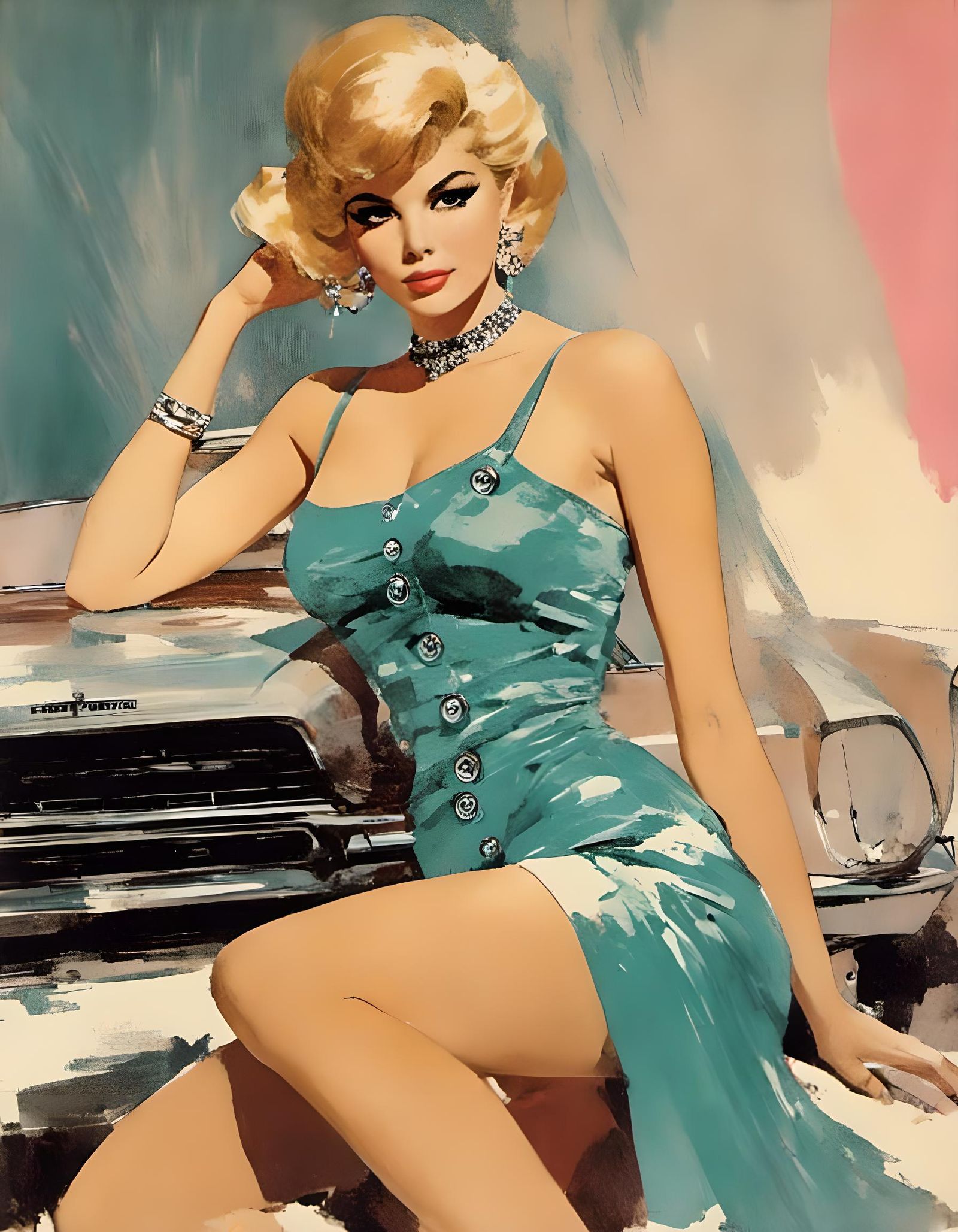 1960s Model in Evening Dress, Digital Painting