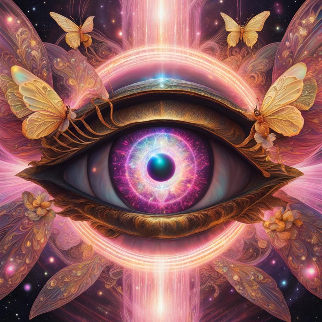 Electric Eye: Holographic Astral Illustration in Mixed Media