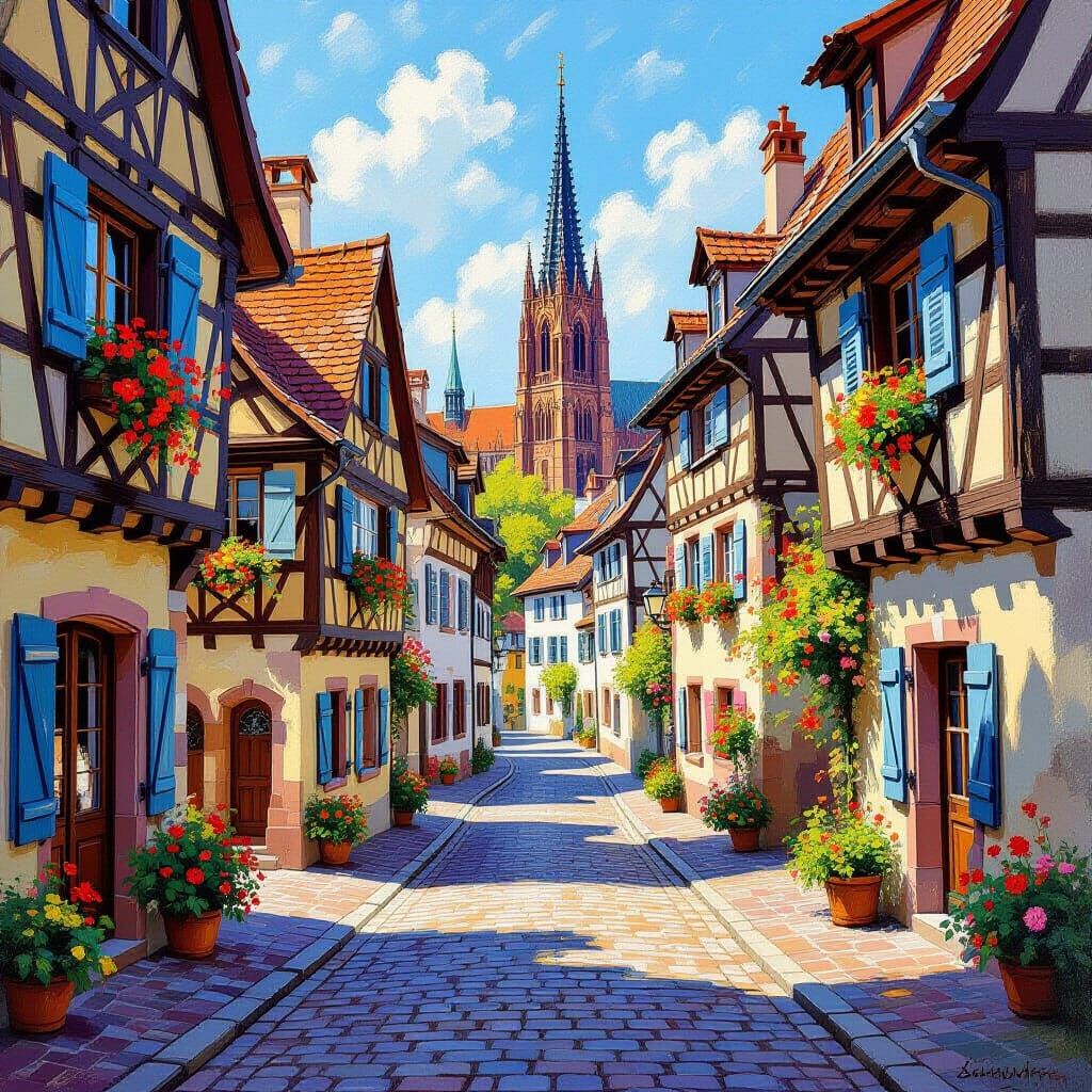 Sunlit Strasbourg Street Painting