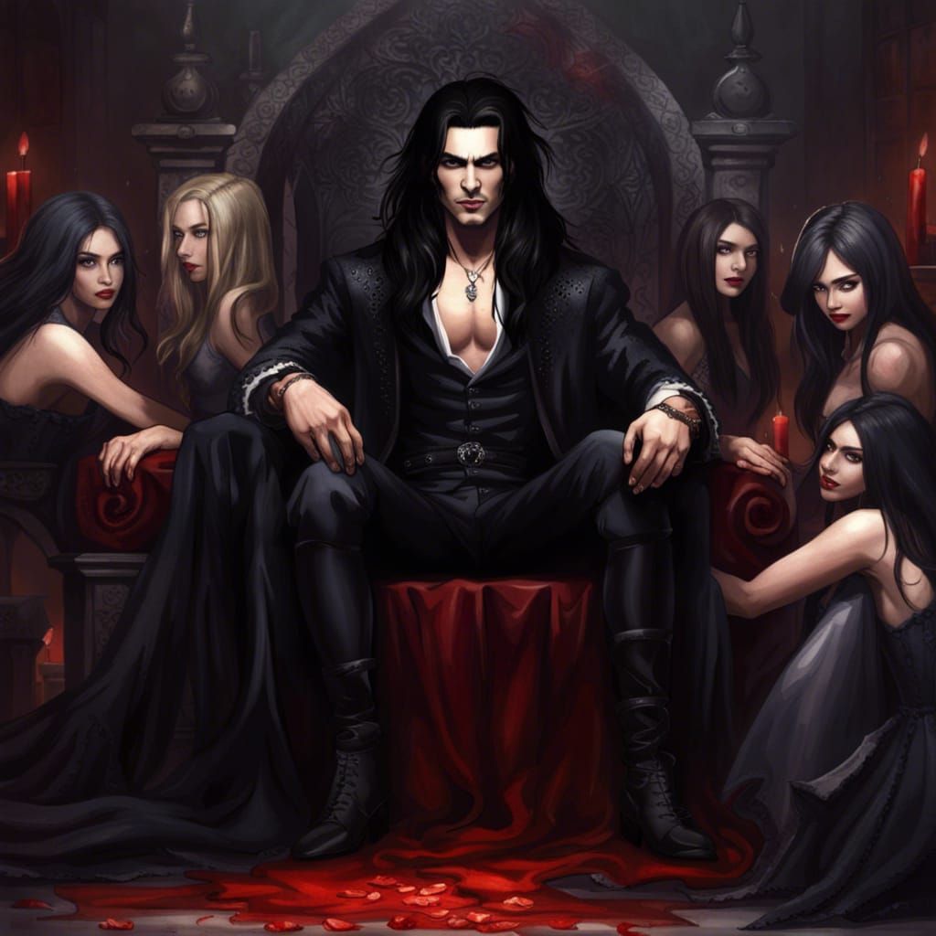 Vampire King on Throne Surrounded by Women