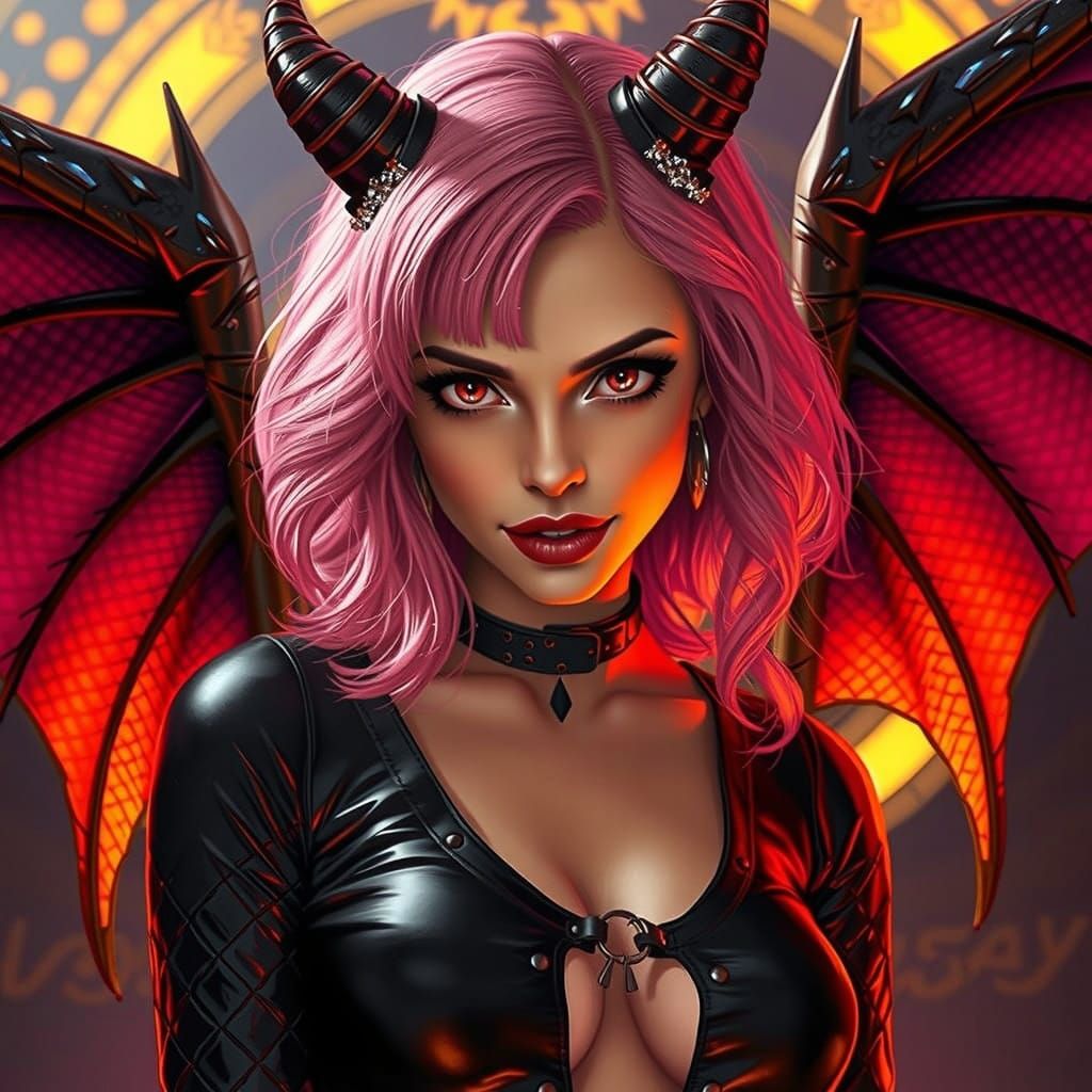 Surreal Dark Fantasy Goddess with Wings and Horns