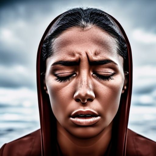 Hyperrealistic Crying Woman with Teary Eyes