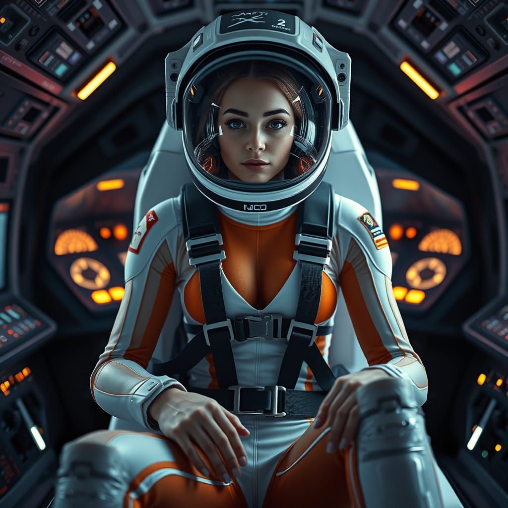 Cute Astronaut Woman in Spandex Space Suit