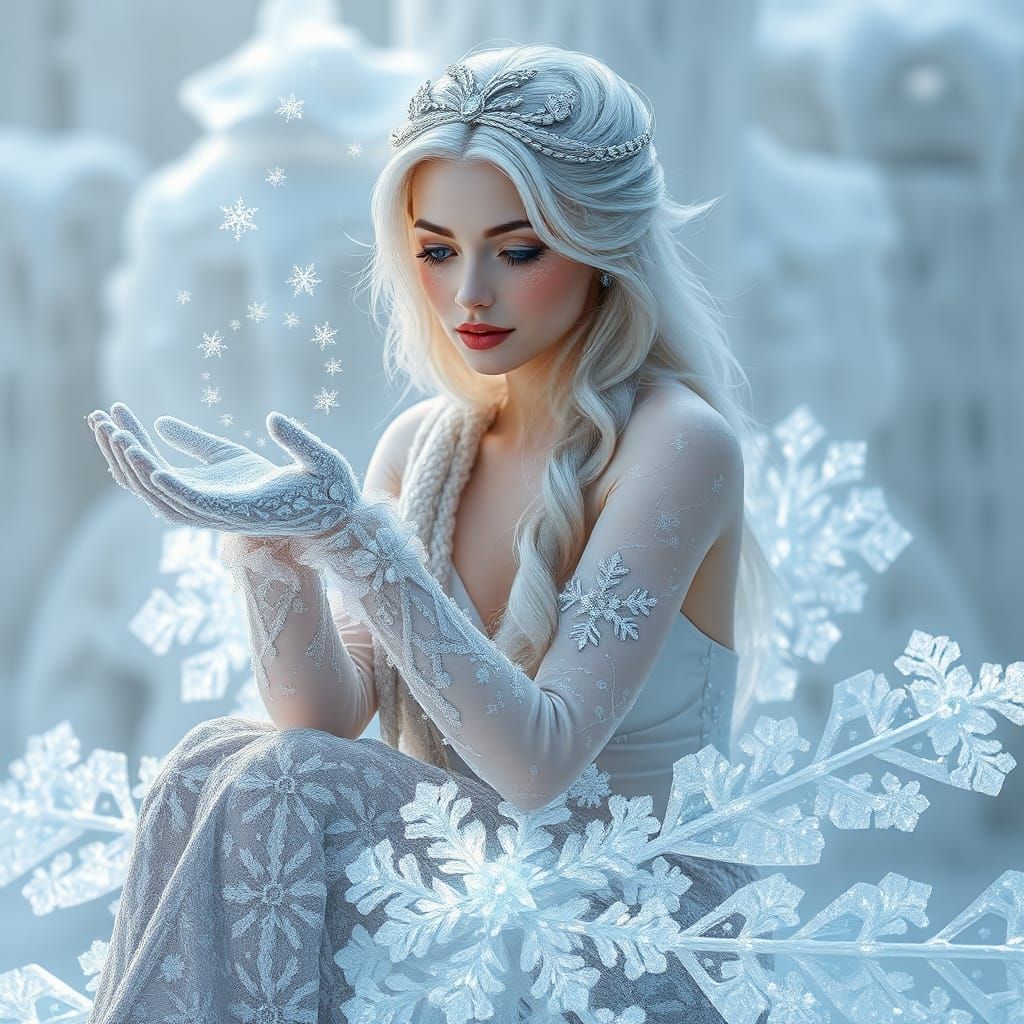 Ethereal Ice Queen on Snowflake Throne