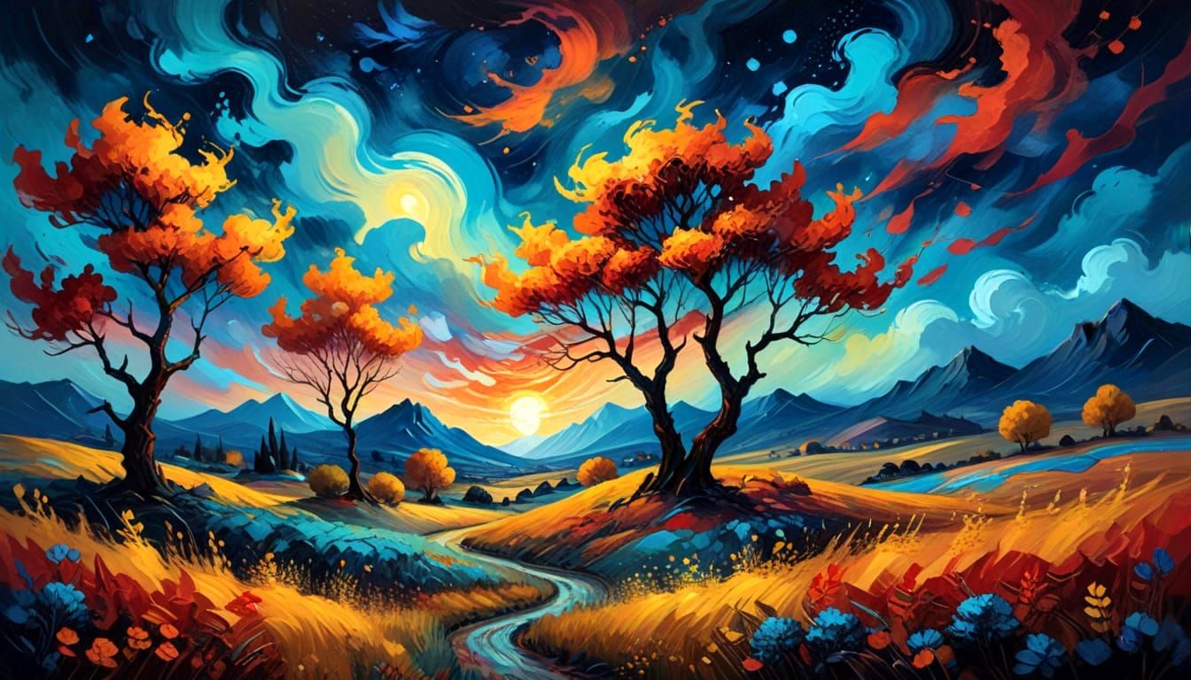 Dreamy Night Sky in Vibrant Textured Art