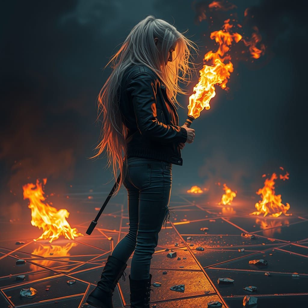Girl Engulfed in Flames: Fantasy Concept Art