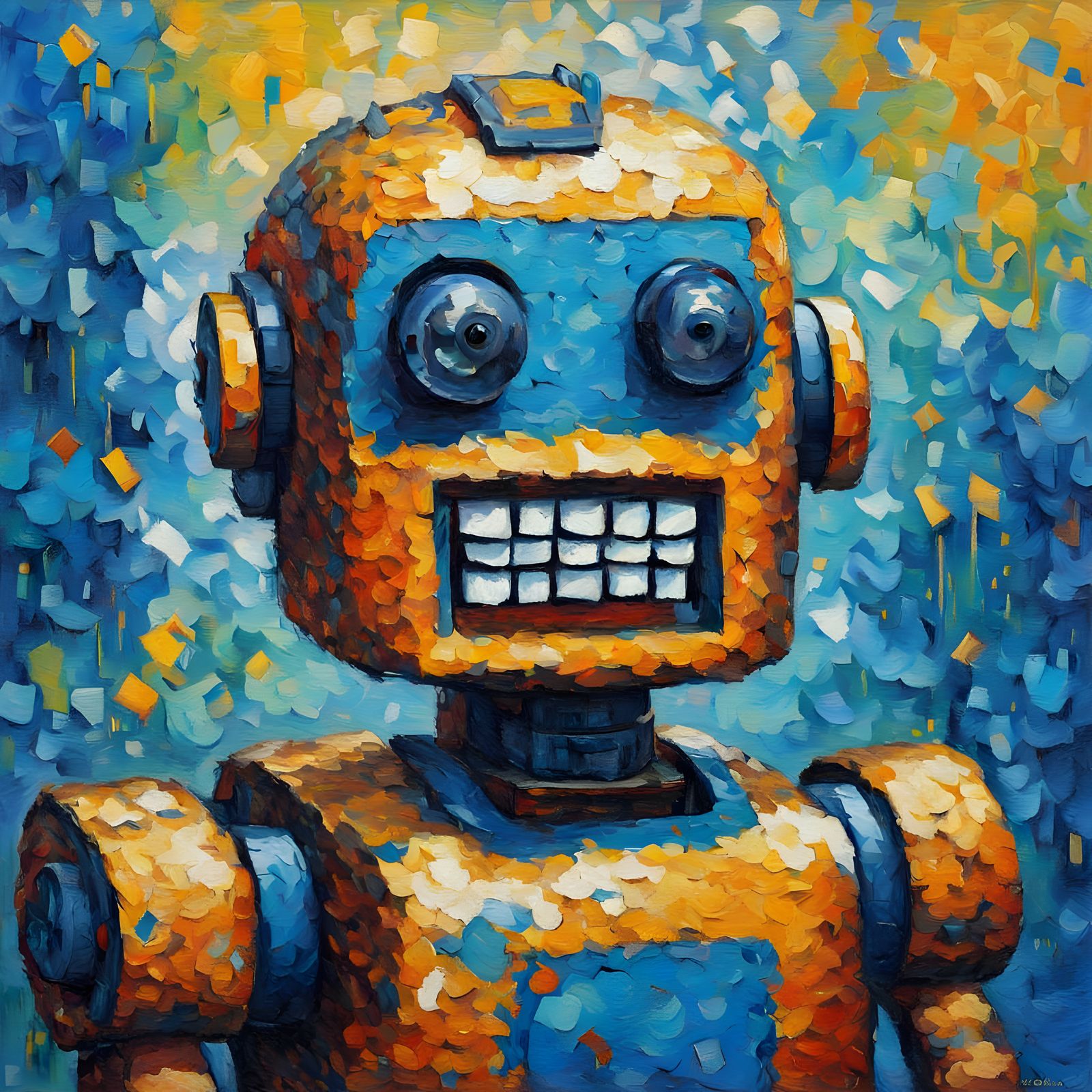 Robot's Open Mouth in Neo-Impressionist Oil Painting
