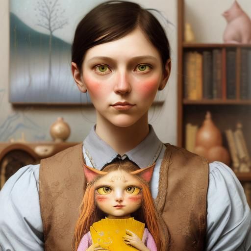 Dreamlike Woman-Cat in Art Brut Style