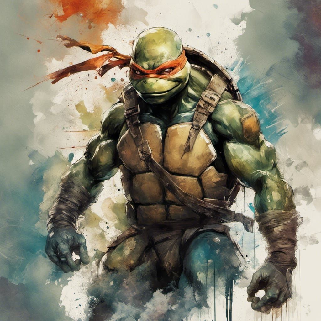 Michelangelo Ninja Turtle as Splash Art Fusion