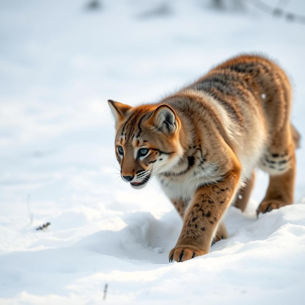 Playful Cub Prowling in Winter Snow