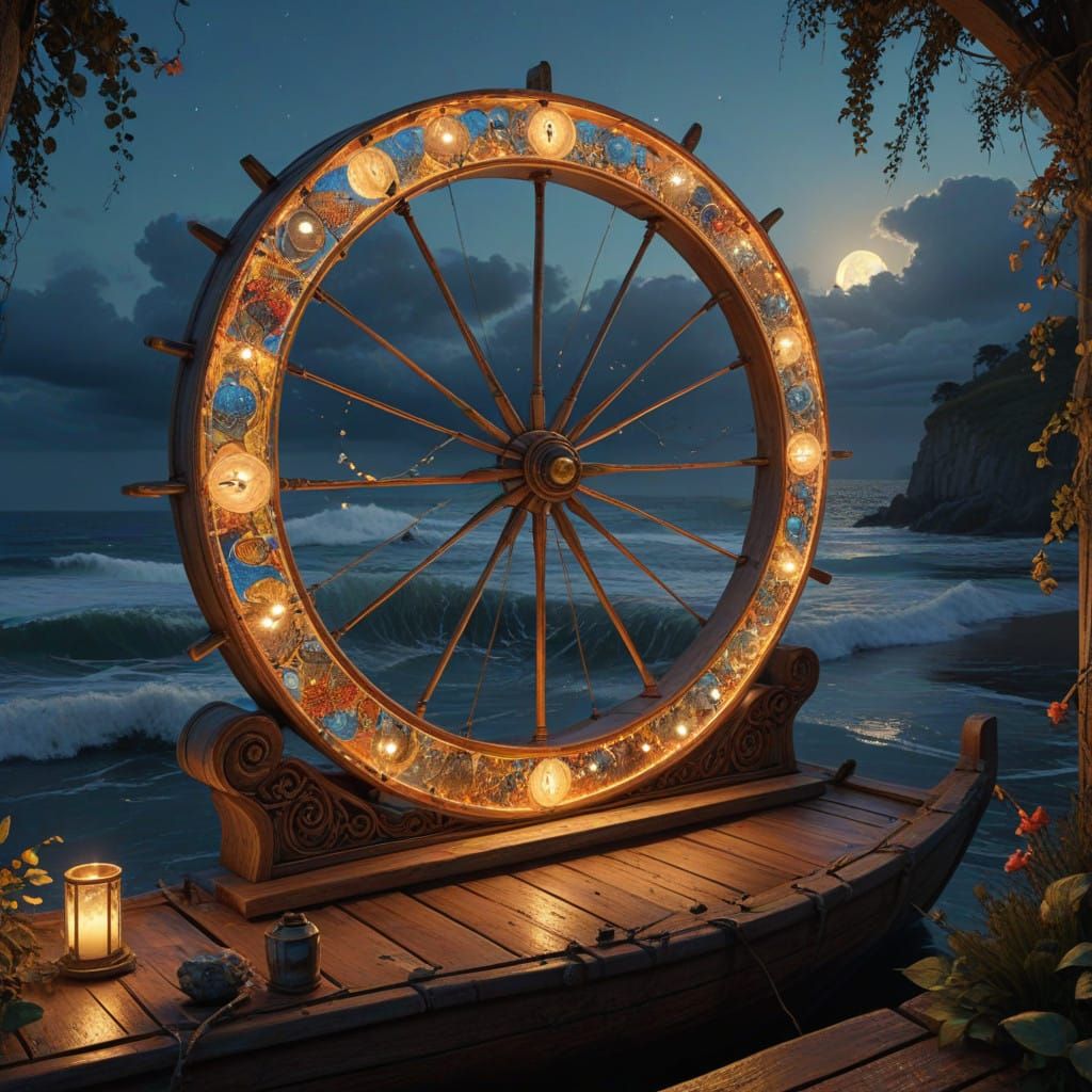 Mystical Wheel of Fortune Tarot Card Scene